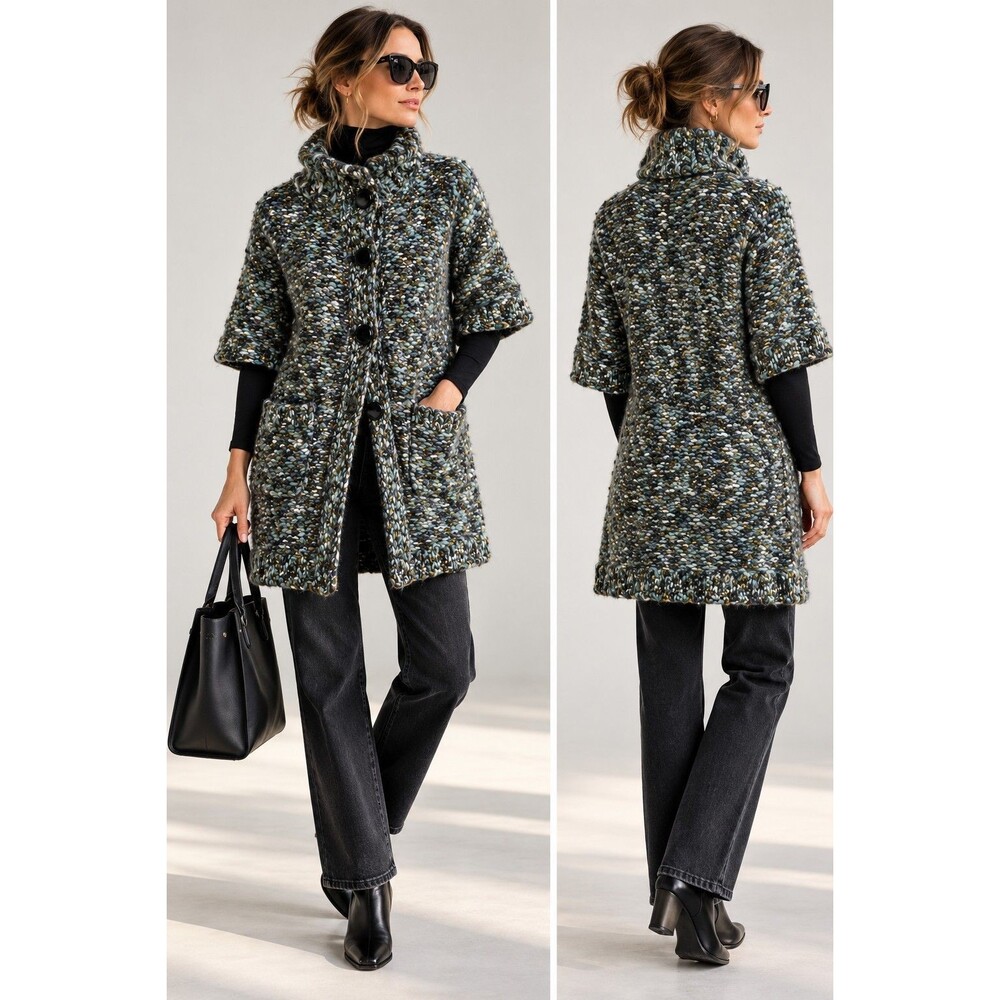 Anthropologie Tabitha Wool Blend Sweater Coat S Marled Boucle Cardigan Jacket